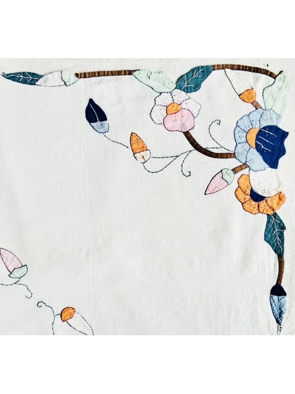 Vintage Tablecloth Hand Embroidery Applique Flowers-Garden Party-Home Decor